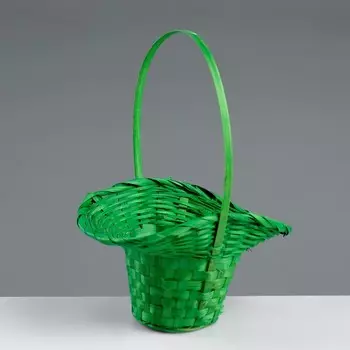 Корзина плетеная, бамбук, зеленая, (шляпка), большая