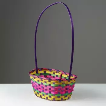 Корзина плетеная, d30 х 22 х 13/49 см, розовая, бамбук