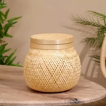 Корзинка с крышкой плетеная, из бамбука 21*21*20,5 см