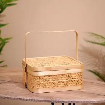 Корзинка с крышкой плетеная, из бамбука 25х25х25 см