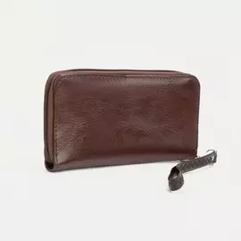 Кошелёк на молнии, с ручкой, цвет коричневый
