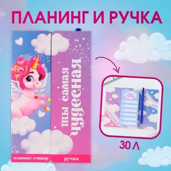 Подарочный набор, планинг-стикеры 30 л, ручка пластик