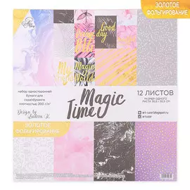 Набор бумаги для скрапбукинга с фольгированием magic time, 12 листов 30.5 × 30.5 см, 250г/м