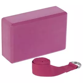 Набор для йоги (блок+ремень), цвет розовый