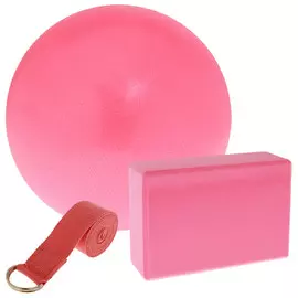 Набор для йоги sangh: блок, ремень, мяч, цвет розовый
