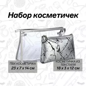 Набор простых косметичек на молниях 2 в 1, с принтом, серебристый