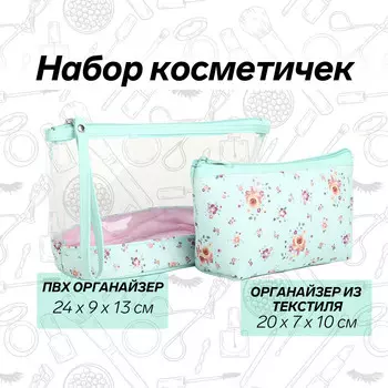 Набор простых косметичек на молниях 2 в 1, с принтом, мятный