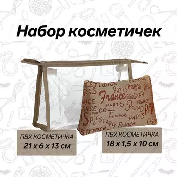 Набор простых косметичек 2 в 1 на молниях, с надписями, бежевый
