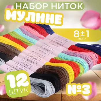 Набор ниток мулине №3, 8±1 м, 12 шт.