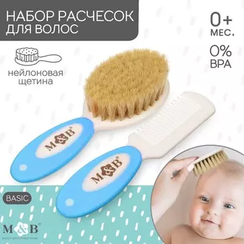 Набор расчесок с нейлоновой щетиной м&в, цвет голубой