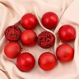 Ёлочные игрушки, шары новогодние , пластик, набор d-6 см, 10 шт