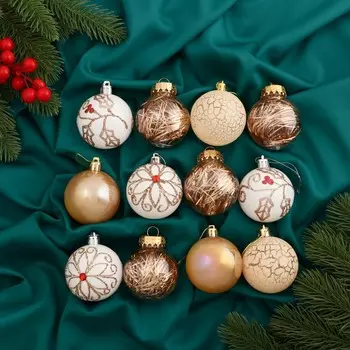 Ёлочные игрушки, шары новогодние , пластик, набор d-6 см, 12 шт