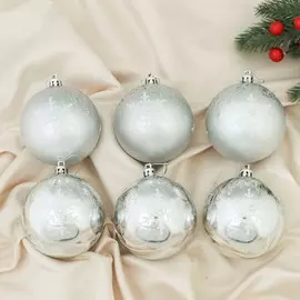 Ёлочные игрушки, шары новогодние , пластик, набор d-8 см, 6 шт
