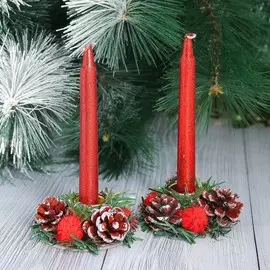 Свеча новогодняя с подсвечником
