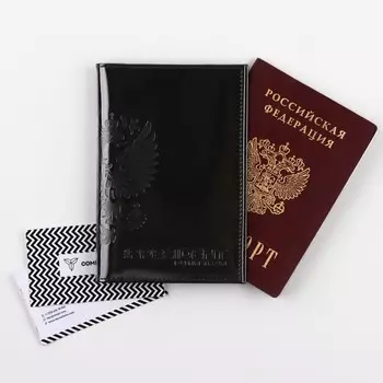 Обложка для паспорта 5131 russia, цвет черный, натуральная кожа