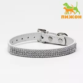Ошейник со стразами в 4 ряда и стразы на пряжке, 38 х 1,5 см, ош 26-33, белый