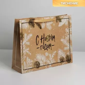 Пакет подарочный новогодний крафтовый горизонтальный