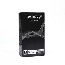 Перчатки benovy nitrovinyl нитровиниловые, гладкие, черные, размер m, 50 пар в упаковке