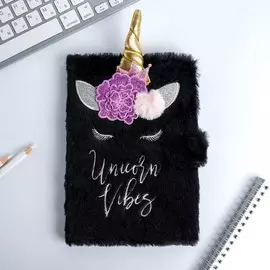Плюшевый ежедневник на кнопке unicorn vibes, а5, 80 л