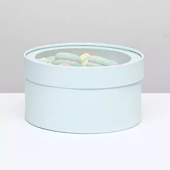 Подарочная коробка круглая frilly лагуна, завальцованная с окном, 2111 см