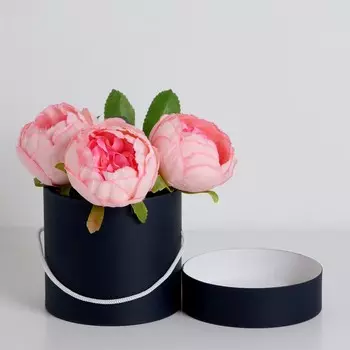 Подарочная коробка, круглая, черная,с шнурком, 12 х 12 см