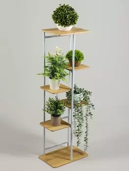 Подставка для цветов greengo, 6 полок, 3623106 см, напольная, каркас металл, полки мдф, белая