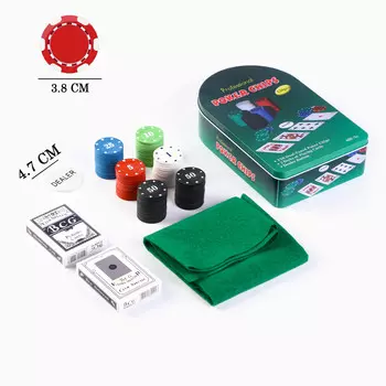 Покер, набор для игры (карты 2 колоды, фишки 120 шт.), с номиналом, 5740 см