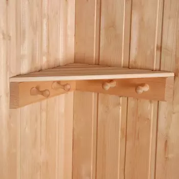 Полка угловая для бани и сауны, деревянная, 4 крючка,