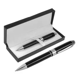 Ручка подарочная, шариковая, в кожзам футляре, поворотная, черно-серебристый корпус