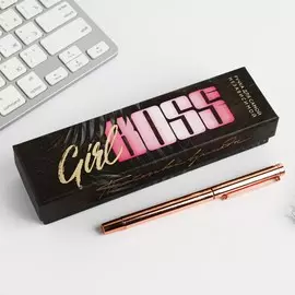 Ручка розовое золото металл в подарочной коробке girl boss
