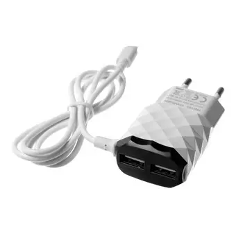 Сетевое зарядное устройство luazon lcc-25, 2 usb, lightning, 1 а, 1 м, черно-белое