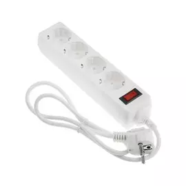 Сетевой фильтр luazon lighting, 4 розетки, 1.0 м, 2200 вт, 3 х 0.75 мм2, 10 a, 220 в, белый