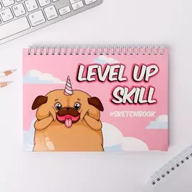 Скетчбук в твердой обложке на гребне level up skill а5, 80 л, 100 г/м