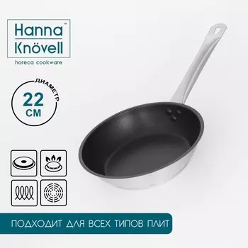 Сковорода hanna knvell, d=22 см, h=5.5 см, нержавеющая сталь, толщина стенки 0.6 мм, длина ручки 21.5 см, антипригарное покрытие, индукция