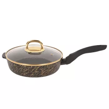 Сковорода литая 24см стеклянная крышка Грация черный/золото