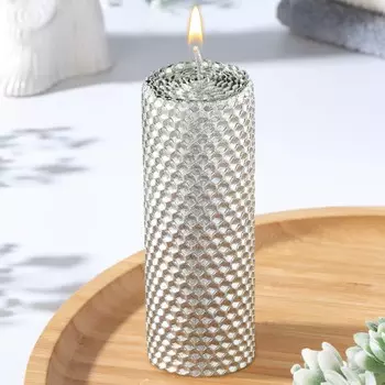 Свеча из вощины, 4,5х4,5х12,5 см, хром металлик