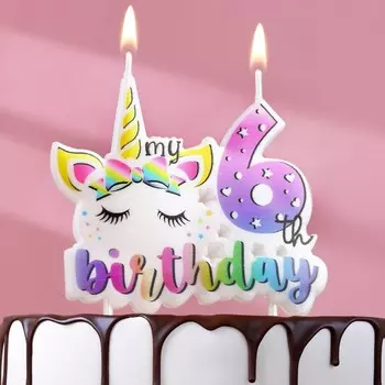Свеча в торт my birthday, цифра 6