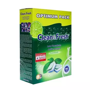 Таблетки для посудомоечных машин clean & fresh all in 1, 90 шт