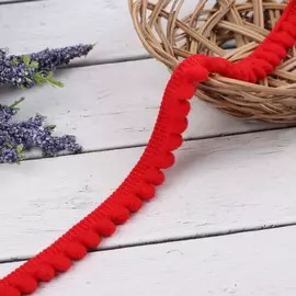 Тесьма декоративная с помпонами, 12 ± 2 мм, 9,1 ± 0,5 м, цвет красный