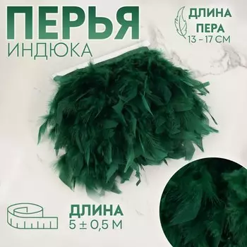 Тесьма с перьями индюка, 13-17 см, 5±0.5 м, зеленая