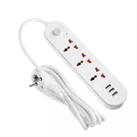 Удлинитель luazon lighting, 3 розетки, 3 м, 10 а, 2200 вт, 2х0.75 мм2, 3хusb, с выкл., б