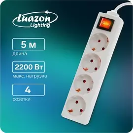 Удлинитель luazon lighting, 4 розетки, 5 м, 16 а, 3500 вт, 3х1.5 мм2, с з/к, с выкл., б