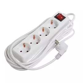Удлинитель luazon lighting, 4 розетки, 5 м, 6 а, 1300 вт, 3х0.75 мм2, с з/к, с выкл., б