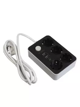 Удлинитель сетевой, 4 розетки, 2 м, 1300 вт, 30.75 мм2, 2 usb-a, usb-c, 2.1 а, с заземлением, с выключателем