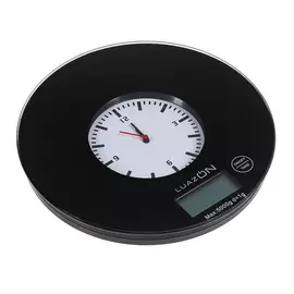 Весы кухонные luazon lvk-703, электронные, до 5 кг, встроенные часы, чёрные