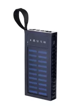 Внешний портативный аккумулятор 10000 мач, 10 w, 2usb, type-c, фонарик, солнечная панель, черный