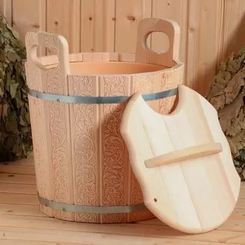 Запарник-ведро из липы, 12 л, пластиковая вставка, с крышкой, тиснение