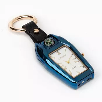 Зажигалка электронная с часами, компасом и фонарем, usb, спираль, 7.5 х 2.5 х 2 см, синяя