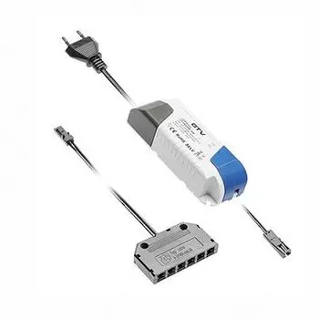 Блок питания для светодиодов 220/12V 33W, IP20, 6хMINI АМР, с проводами и дистрибьютером