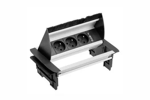 Блок розеток настольный 3 розетки AE-PBC3GU-53BKS (French) без нижнего корпуса, со щёткой, алюминий, с проводом 1,5 метра